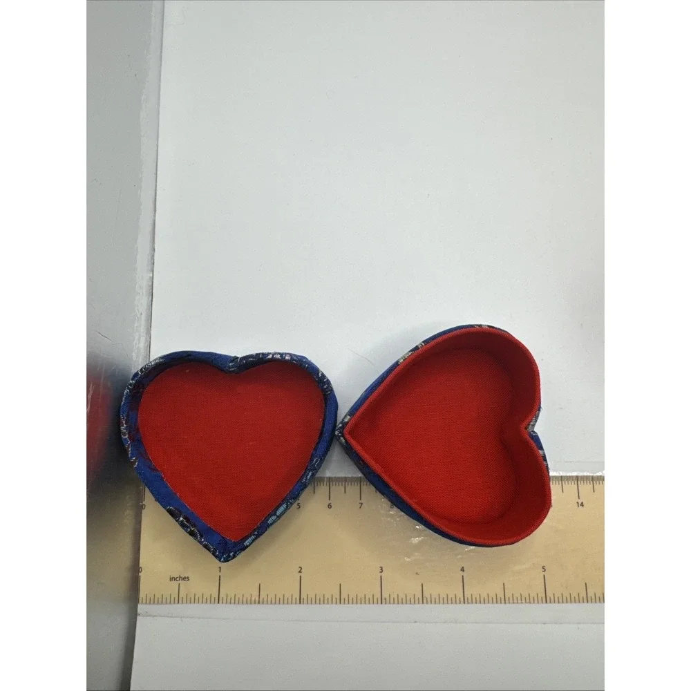 Set Of 2 Asian Ring Jewelry Box Compact Fabric Floral Portable - Heart Shaped